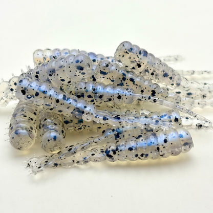 Battle Grub Send It Jigs Monkey Milk; soft plastic crappie bait; white with blue pearl shimmer and black flake